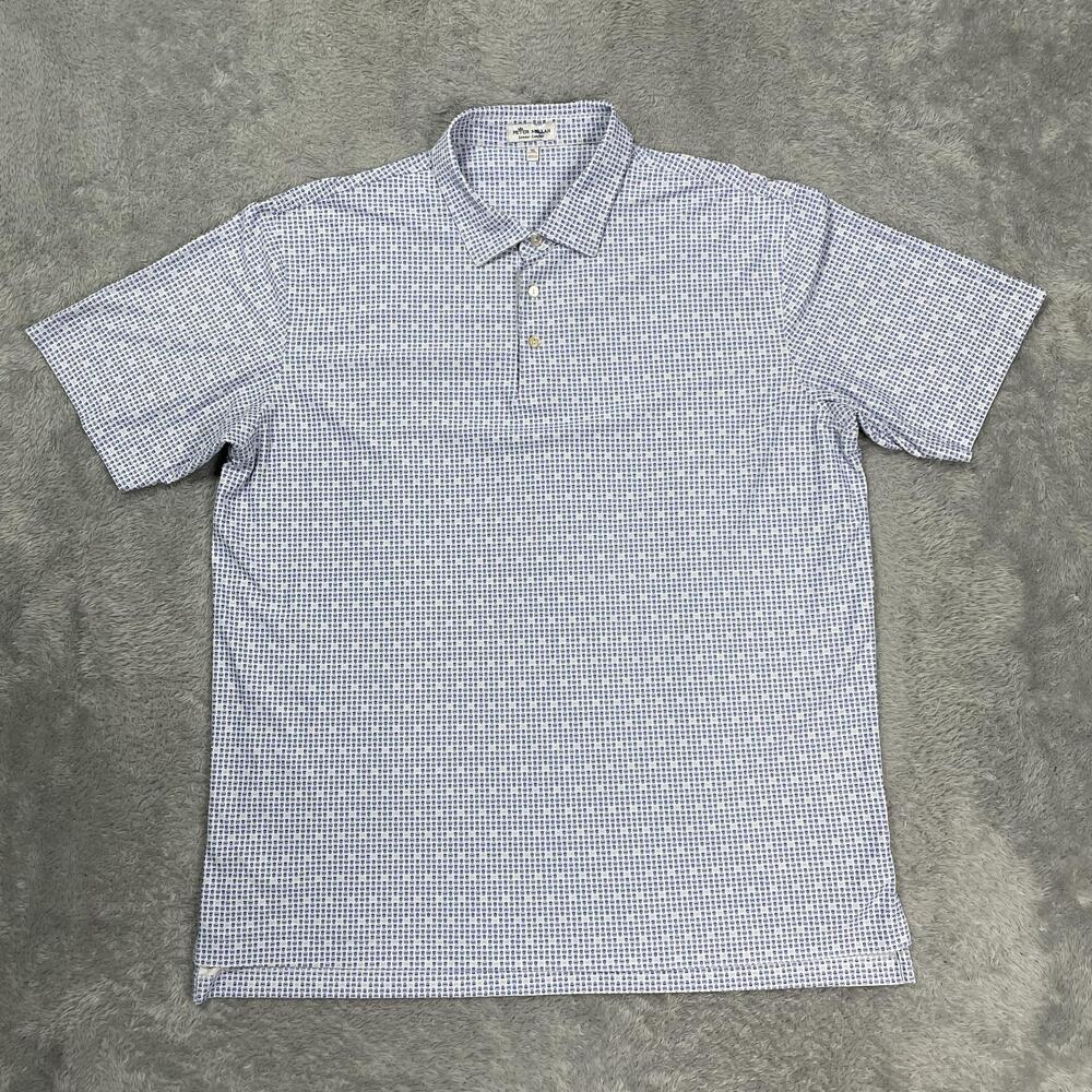 Peter Millar Polo Shirt Mens XL White Summer Comfort Golf Geometric Stretch